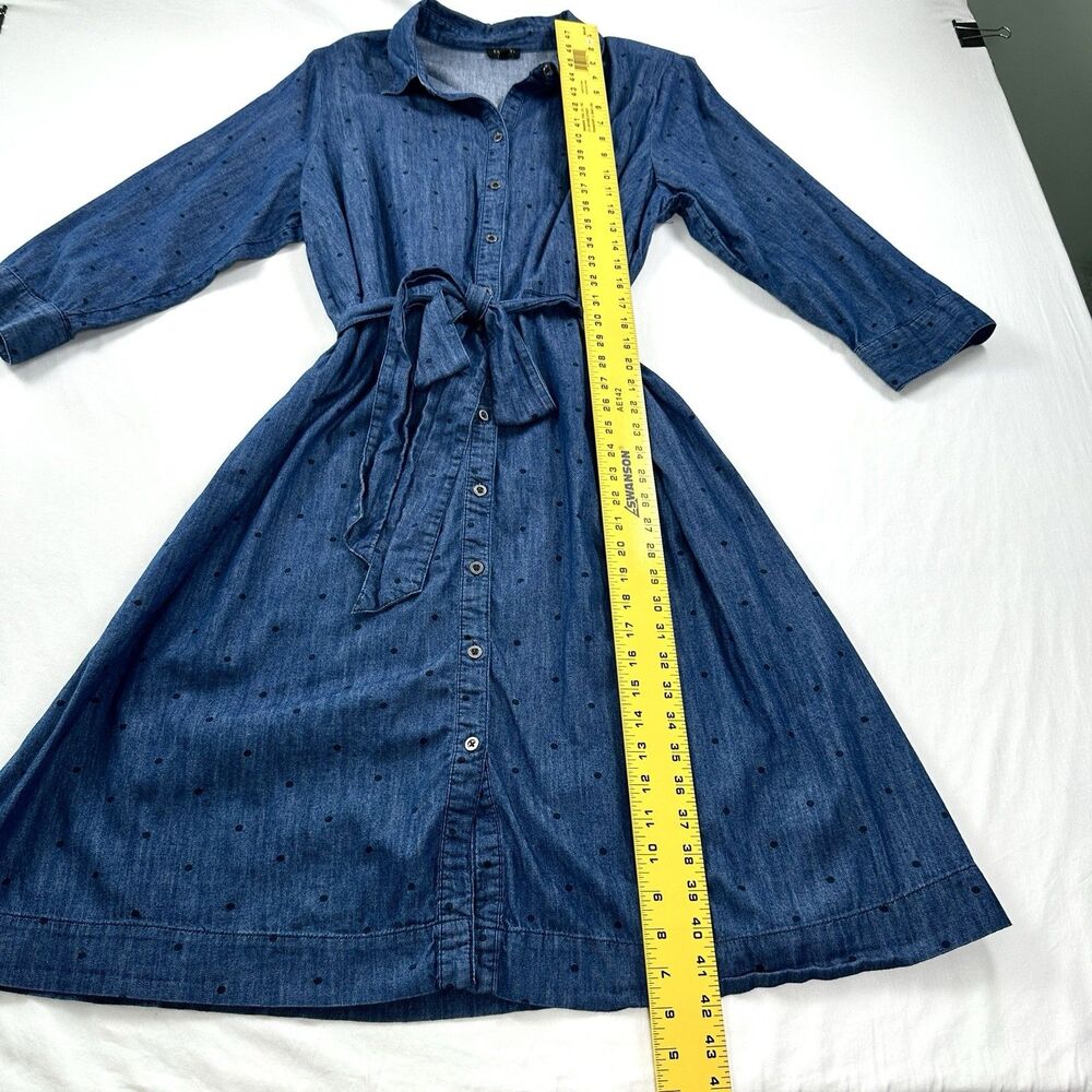 Talbots Chambray Shirt Dress Midi Polka Dot Womens 16W Blue Cotton Button Up - Picture 10 of 11
